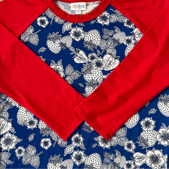 LulaRoe Randy Top in Blue and Red Strawberry Pattern, size XS - Picture 3 of 3